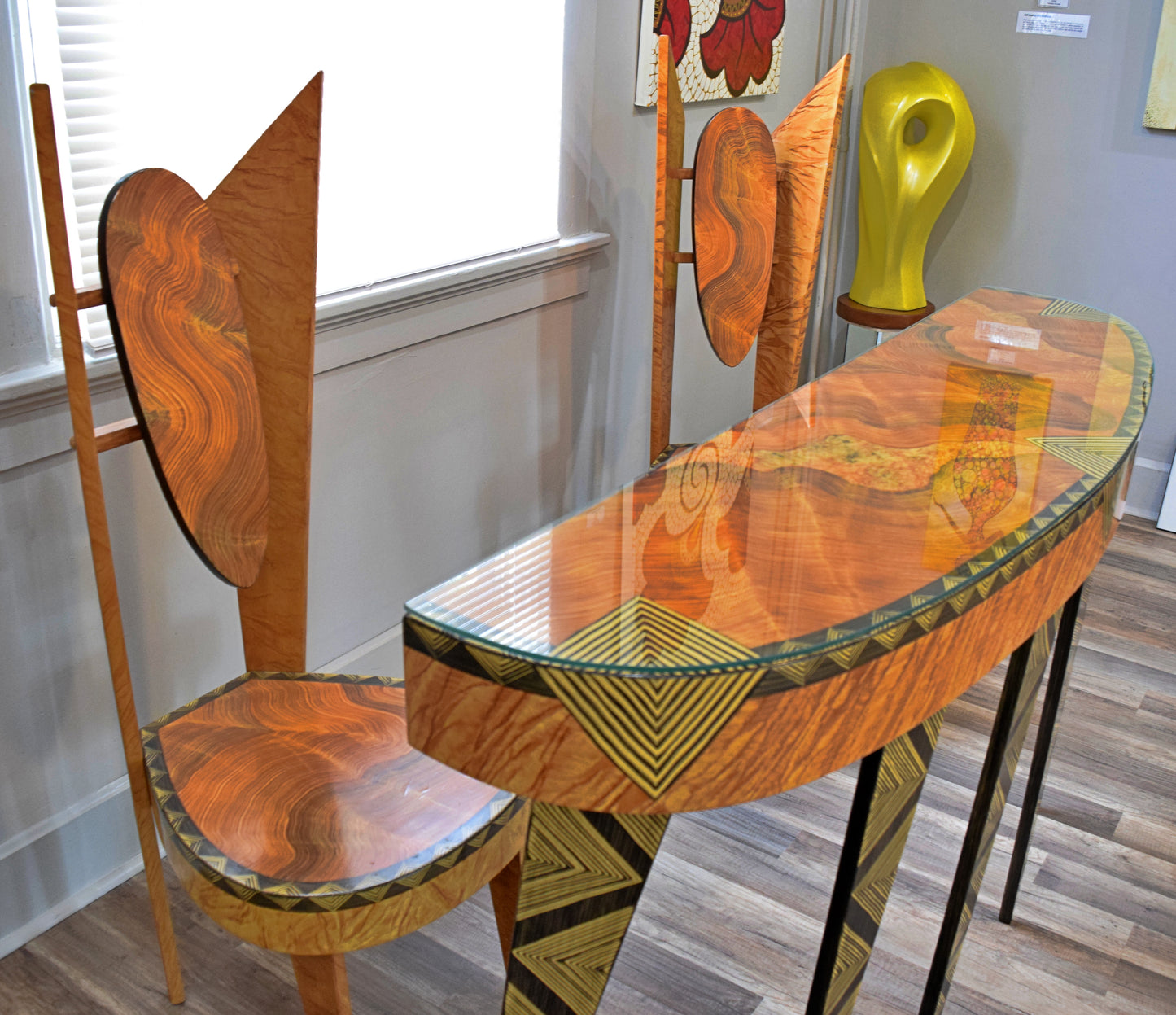 Wooden Carved Table and Two Chairs