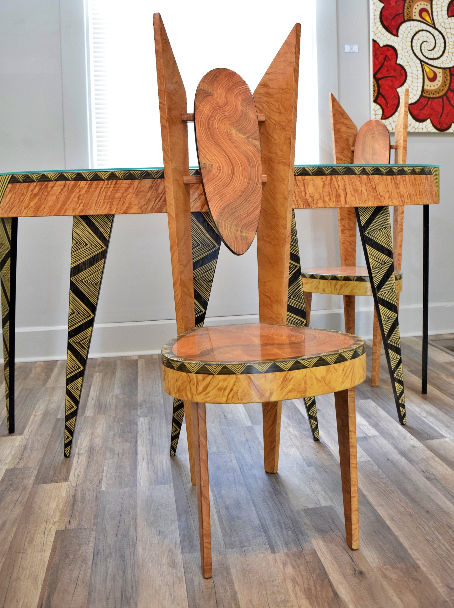Wooden Carved Table and Two Chairs