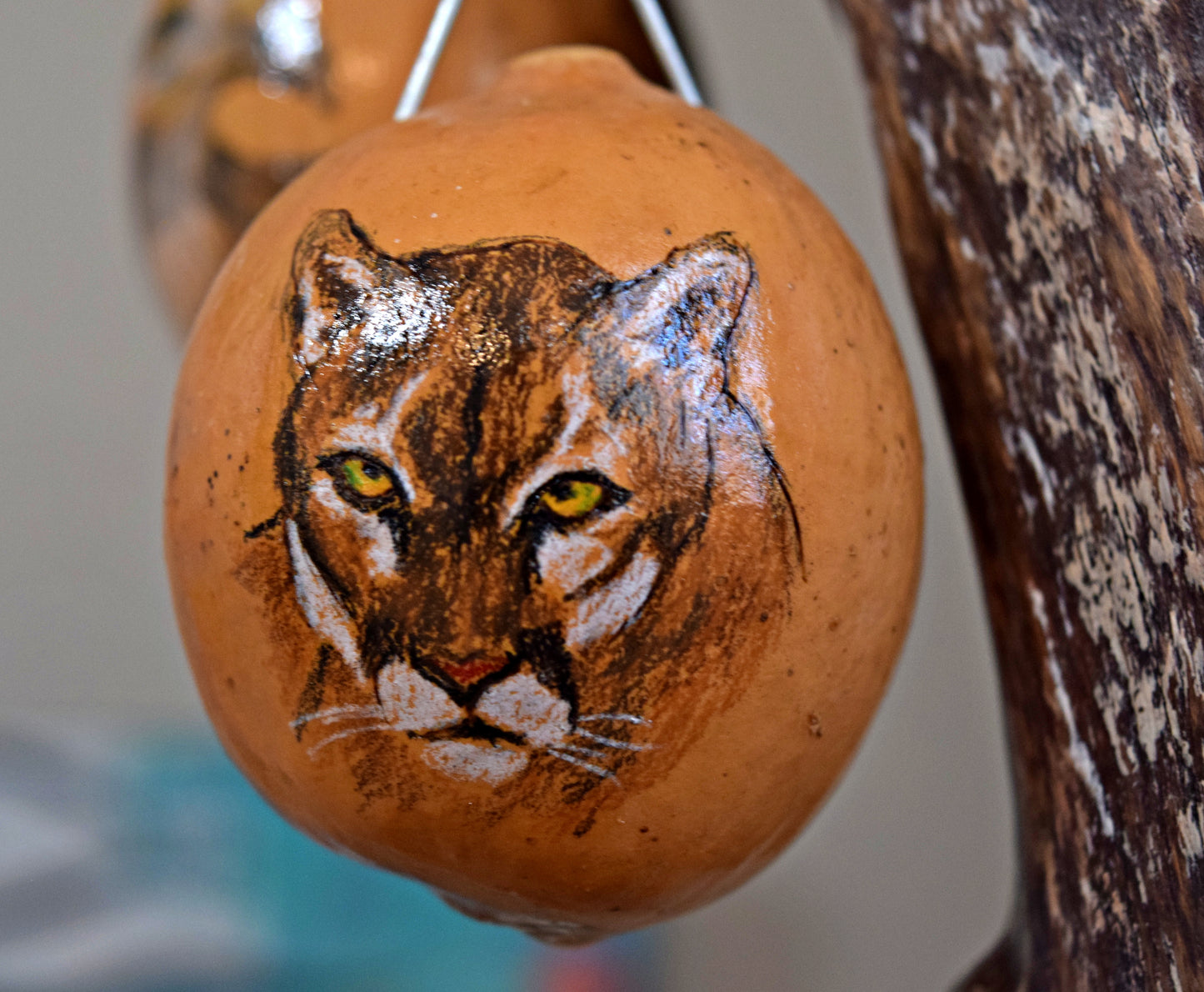 Painted Gourd Ornament by Pam Jones (Mountain Lion)