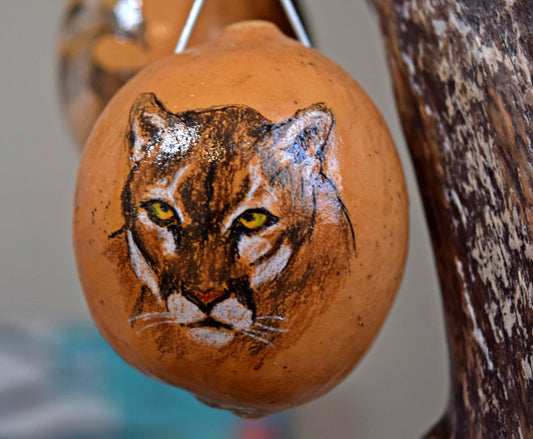 Painted Gourd Ornament by Pam Jones (Mountain Lion)