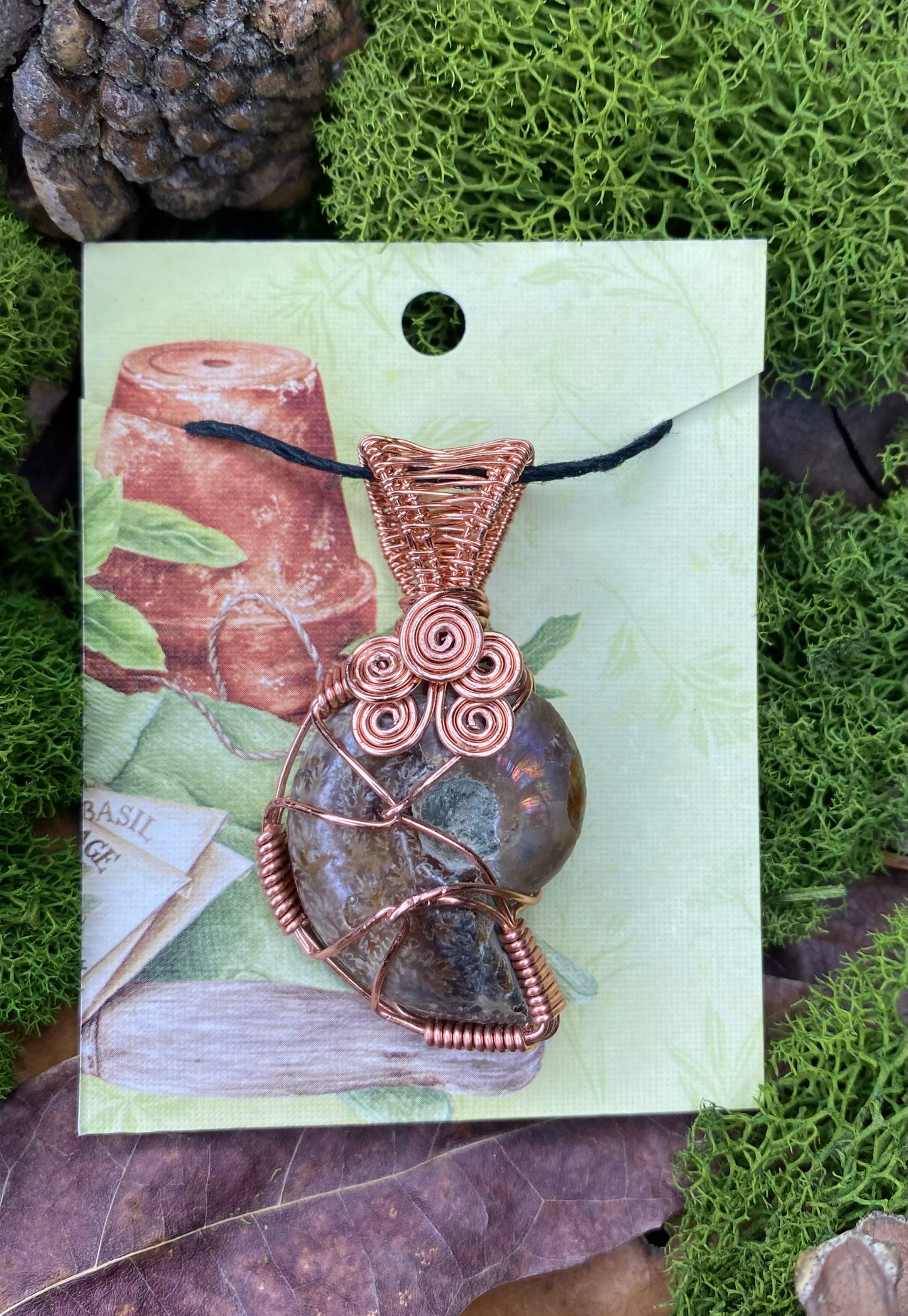 Ammonite Fossil Wrapped in Copper - WillowTree Artistry
