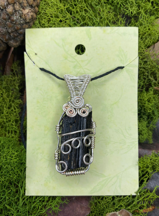 Silver Wrapped Raw Black Tourmaline