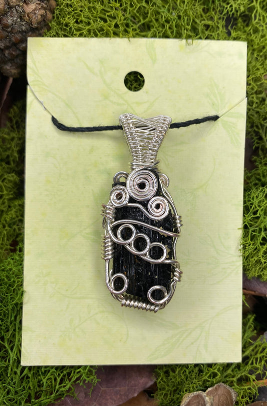 Silver Wrapped Raw Black Tourmaline