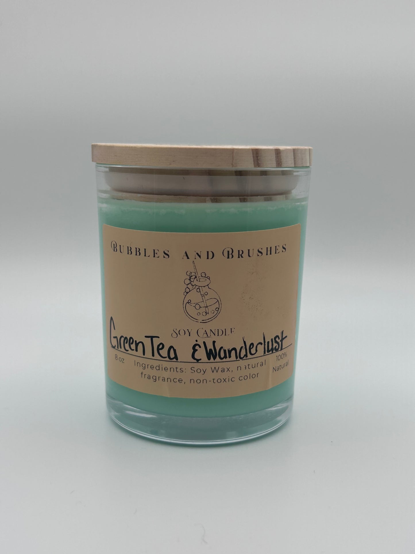 Green Tea and Wanderlust Candle by Bubbles & Brushes