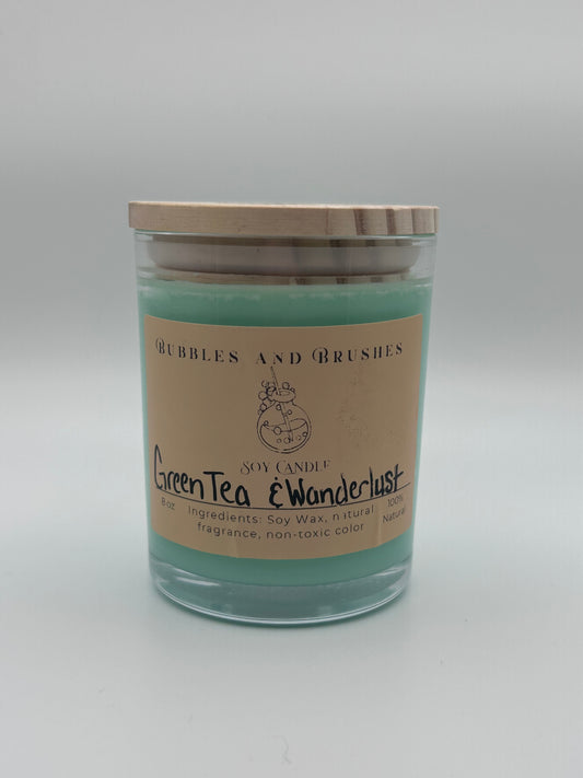 Green Tea and Wanderlust Candle by Bubbles & Brushes
